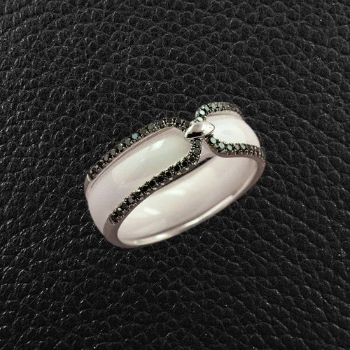 Custom Wedding Ring for CouplesWhite Ceramic & Black Diamond Ring