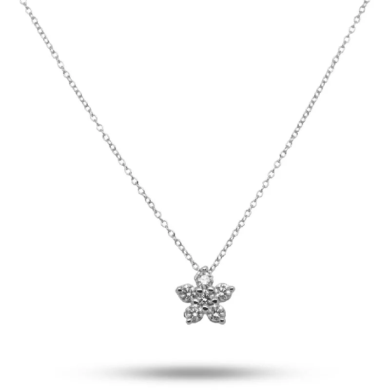 Designer Diamond Engagement Ring-Long Beaded Necklace-14k White Gold Diamond Flower Pendant Necklace