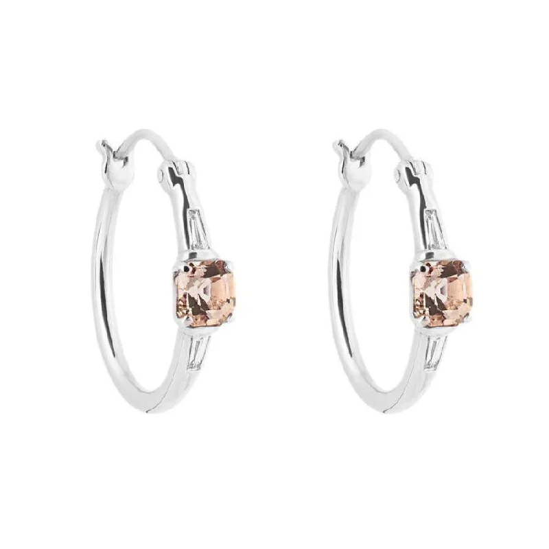 Vintage Silver Hoop Earrings-9ct White Gold Morganite & Diamond Hoop Earrings