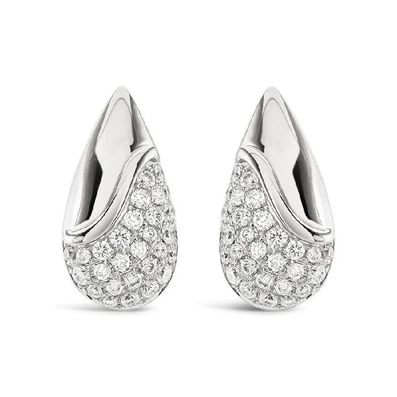 Oversized Stud Earrings-18ct White Gold Pear Shaped Pave Set Diamond Stud Earrings