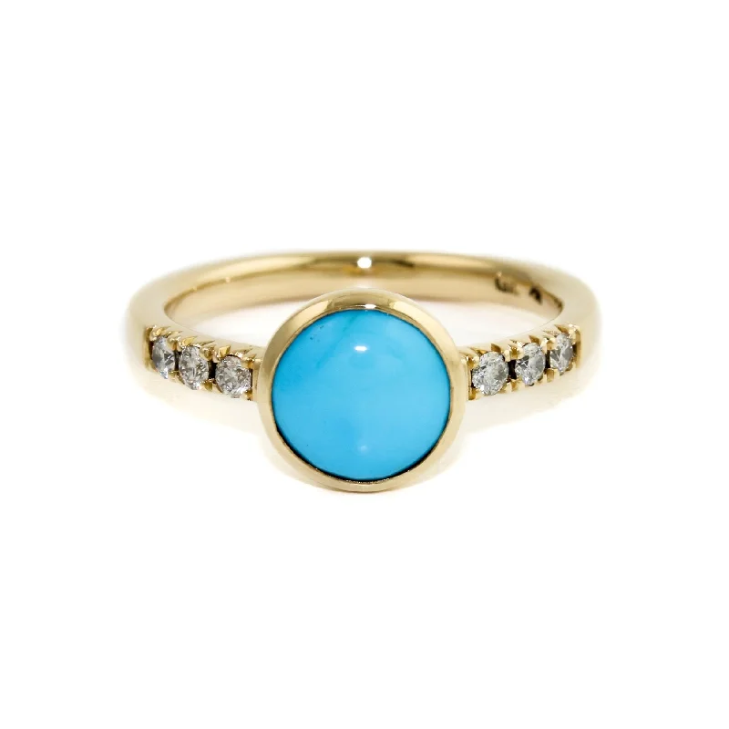 Stackable Wedding Rings for Women14K Gold Egyptian Turquoise & Pavé Diamond Engagement Ring