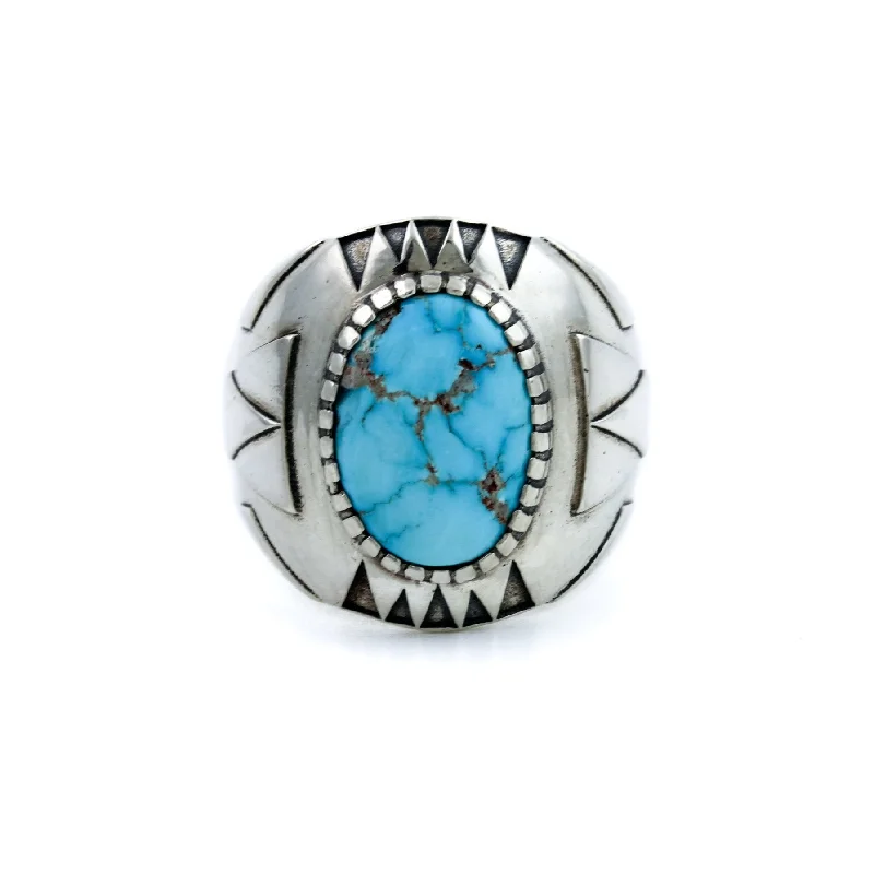 Custom Wedding Set with EngravingGeometric "Delta Δ" Ring x Kingman Turquoise