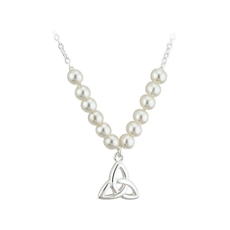 Simple Diamond Band-Elegant Long Pendant Necklace-Communion Pearl Trinity Necklace