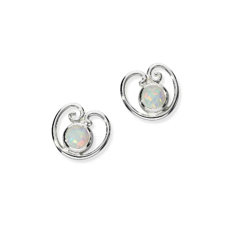 Double Hoop Earrings-Flourish Silver Earrings SE395 White Opal