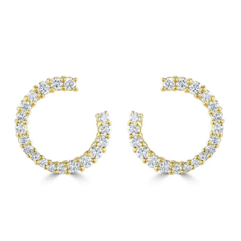 Modern Gemstone Earrings-18ct Yellow Gold Round Brilliant Cut Diamond Loop Earrings