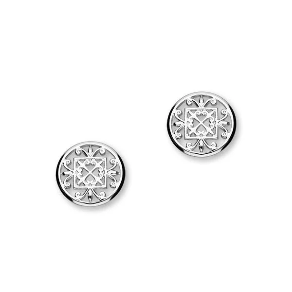 Round Earrings-St Magnus Sterling Silver Cut-Out Heart Round Stud Earrings, E1914