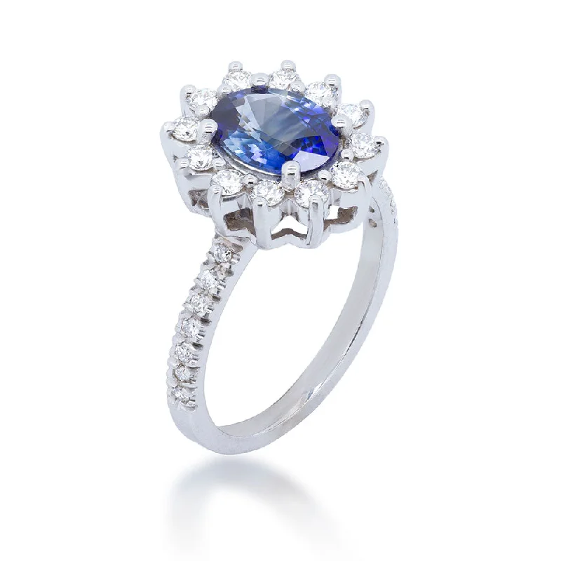 Birthstone Wedding Band for WomenOval Sapphire Halo Ring