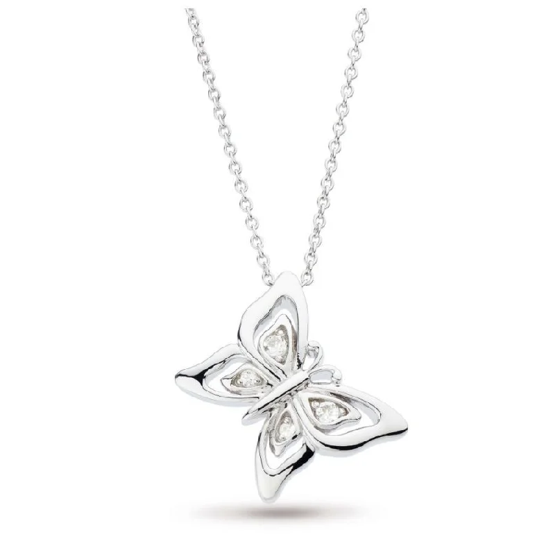 Diamond Solitaire Engagement Ring-Crystal Chain Pendant Necklace-Silver Blossom Flyte Butterfly White Topaz Set Necklace