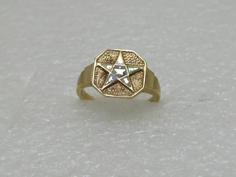 Unique Promise Ring for Her10kt Enameled Eastern Star Ring, Octagonal Size 7, 2.78 gr., Mid-Century