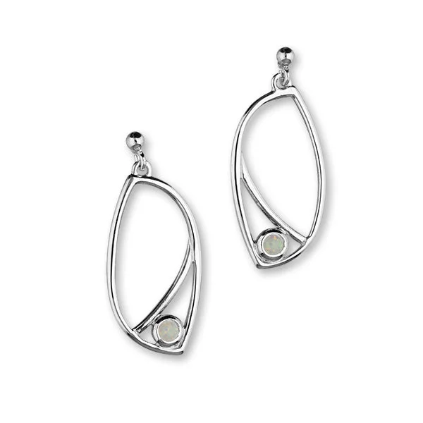 Elegant Hoop Earrings-Aurora Sterling Silver & White Opal Oval Loop Drop Earrings, SE214