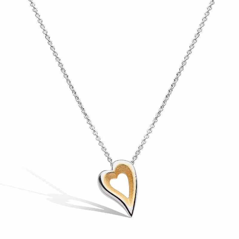 Personalized Custom Wedding Ring Set-Crystal Heart Necklace for Women-Silver & Yellow Gold Plated Desire Love Story Golden Heart Necklace