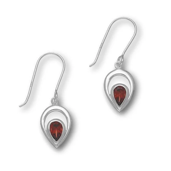 Bridal Drop Earrings-Flourish Silver Earrings CE401 Garnet