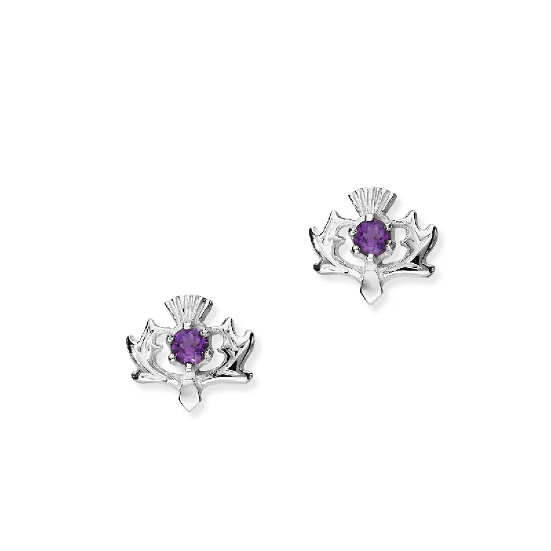 Statement Earrings-Thistle Silver Earrings CE8 Amethyst