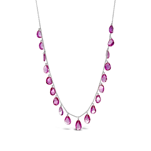 Custom Gold Wedding Set-Crystal Necklace-Pink Briolette Sapphire Necklace