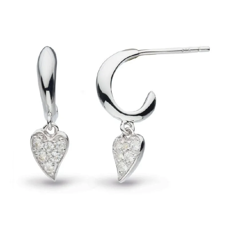 Bright Drop Hoop Earrings-Silver Desire Precious White Topaz Heart Hoop Drop Earrings