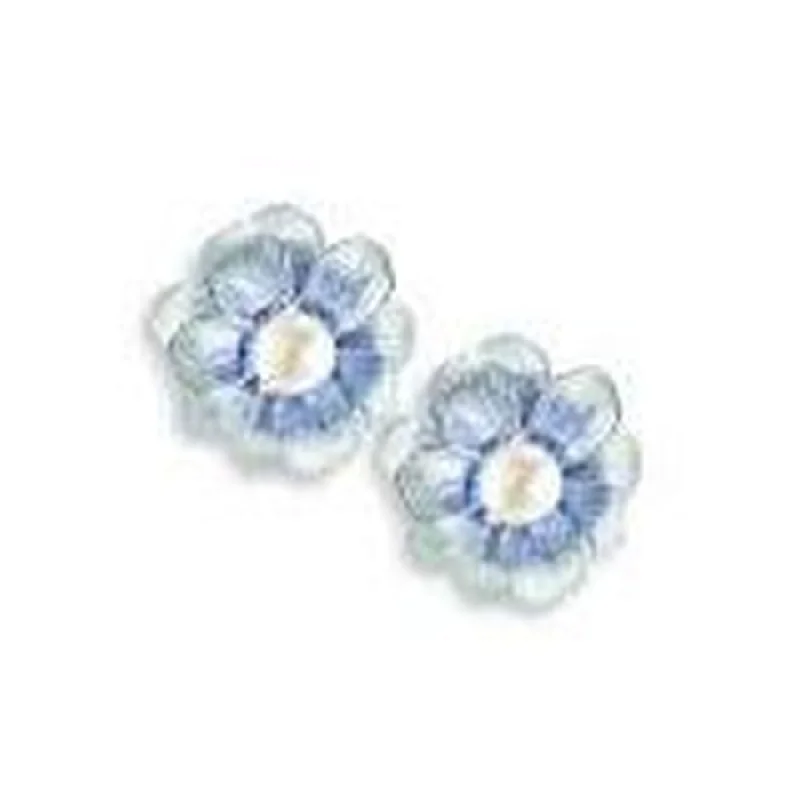 Classic Silver Hoop Earrings-Silver & Enamel Pearl Set Blue Floral Stud Earrings