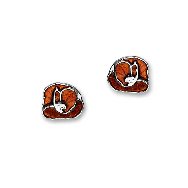 Solid Gold Earrings-Poppy Sterling Silver & Enamel Stud Earrings, EE555