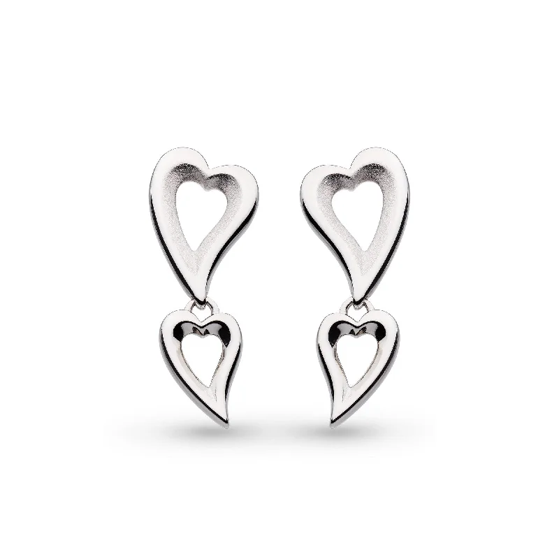 Unique Designer Drop Earrings-Silver Desire Love Story Duo Drop Earrings