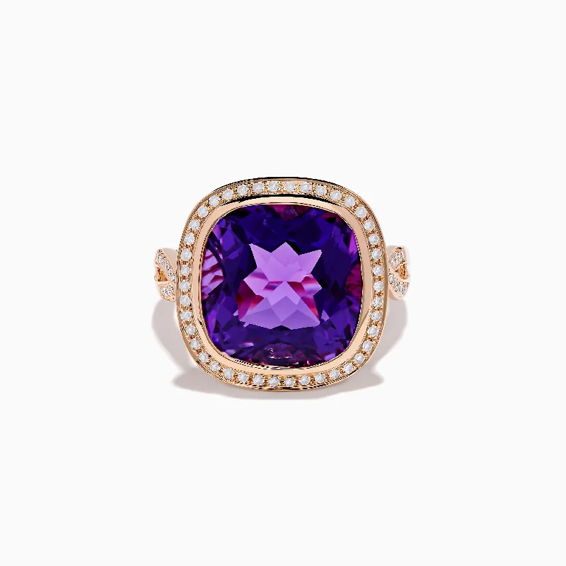 Gold Wedding Ring with Custom Engraving14K Rose Gold Amethyst and Diamond Cocktail Ring