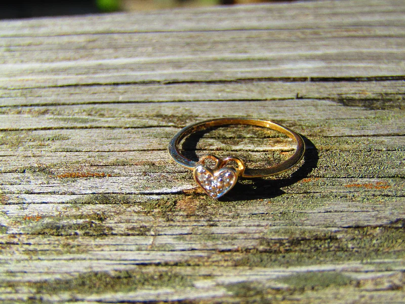 Engagement Ring with Side StonesVintage 10kt Diamond Heart Ring, Promise Ring, Size 6,75, 1.03gr.