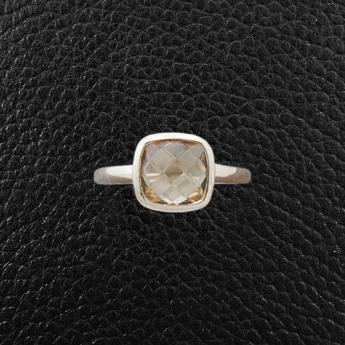 Custom Wedding Band with SapphireCushion cut Citrine Ring