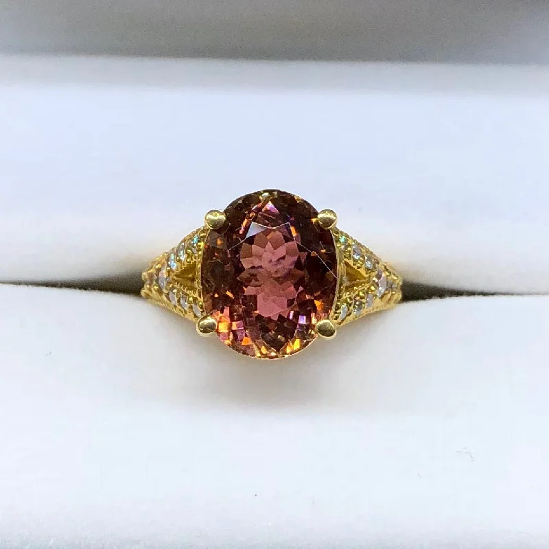 Personalized Wedding Ring for HerBi-Color Tourmaline Ring