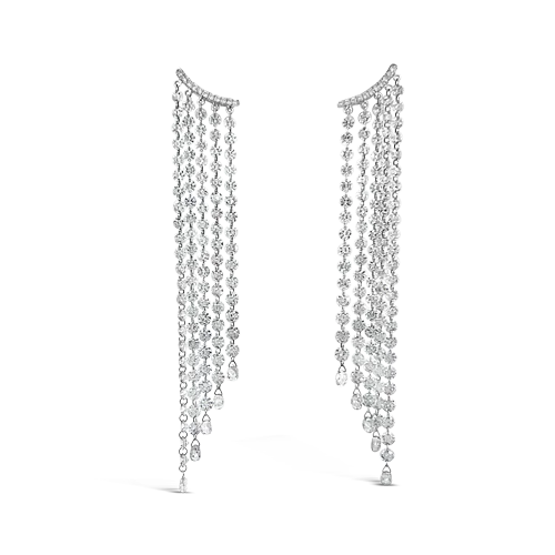 Big Designer Drop Earrings-Five Strand Diamond Dangle Earrings