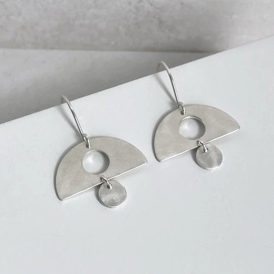 Small Diamond Earrings-Modernist Semi Circle Curve Top Drop Earrings