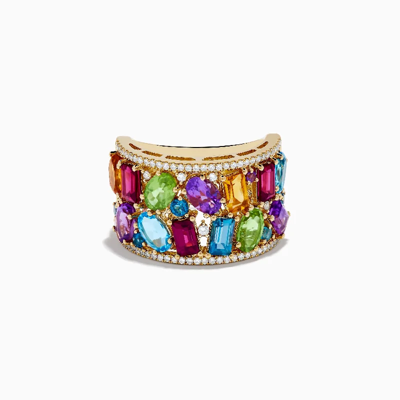 Diamond Ring Set with CustomizationMosaic 14K Yellow Gold Multi Gemstone and Diamond Ring