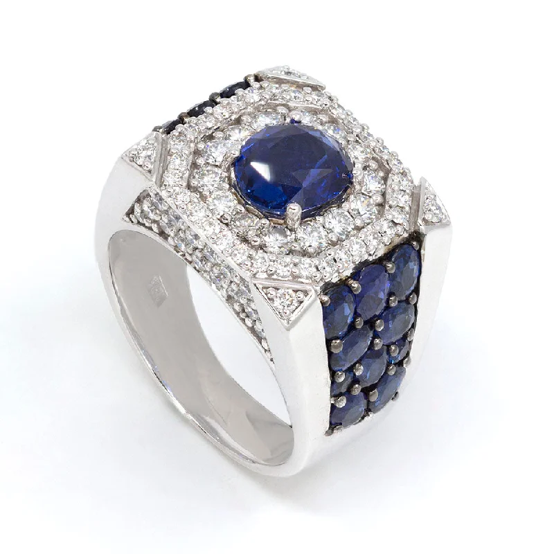 Customizable Wedding Ring with Unique DesignSapphire & Diamond Square Ring