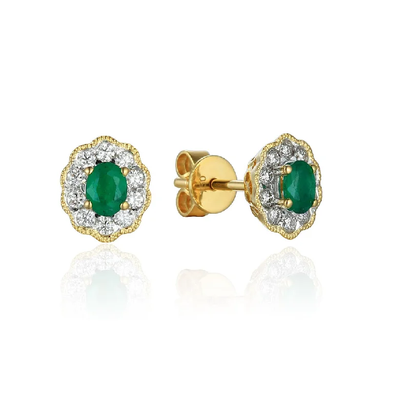 Lace Earrings-18ct yellow and white gold Emerald and Diamond stud earrings