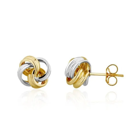 Elegant Diamond Earrings-9ct White & Yellow Gold Double Thread Ribbon Knot Stud Earrings 9mm