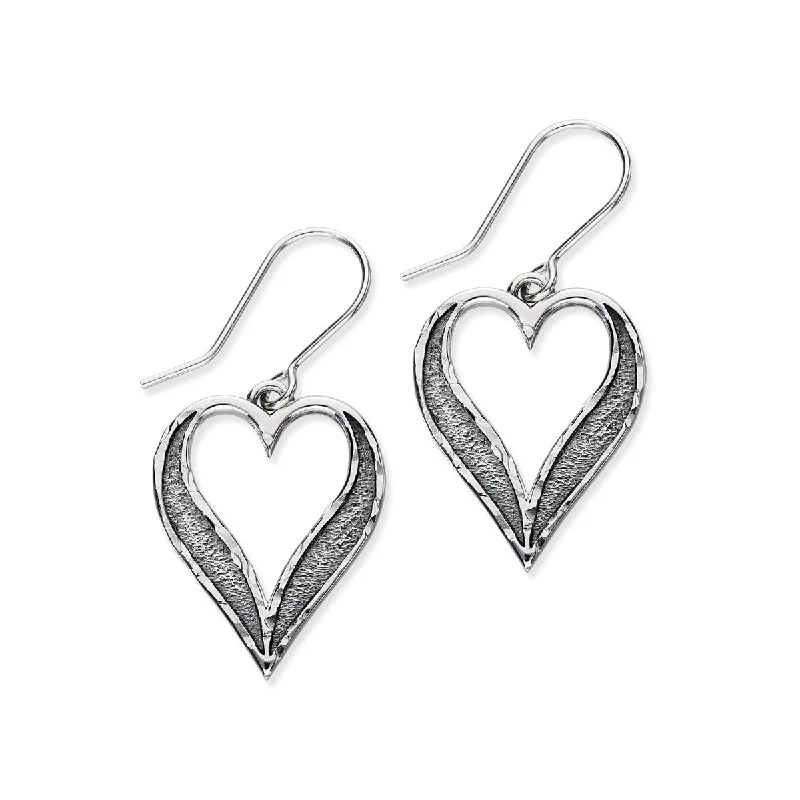 Silver Crystal Earrings-Astin Sterling Silver Drop Heart Hammered Earrings E2191