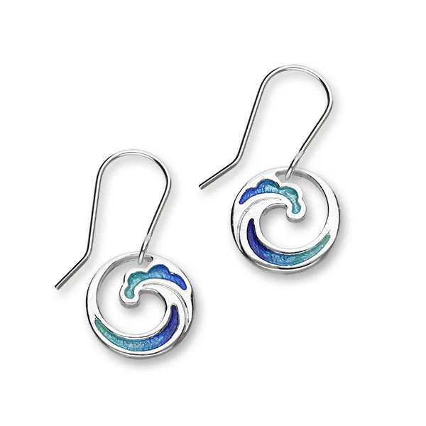 Rose Gold Stud Earrings-Coastal Sterling Silver & Oasis Blue Enamel Wave Drop Earrings, EE318