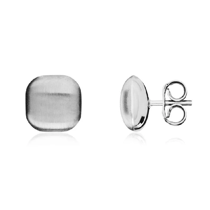 Bold Designer Hoop Earrings-9ct White Gold Cushion Shaped Satin Finish Stud Earrings