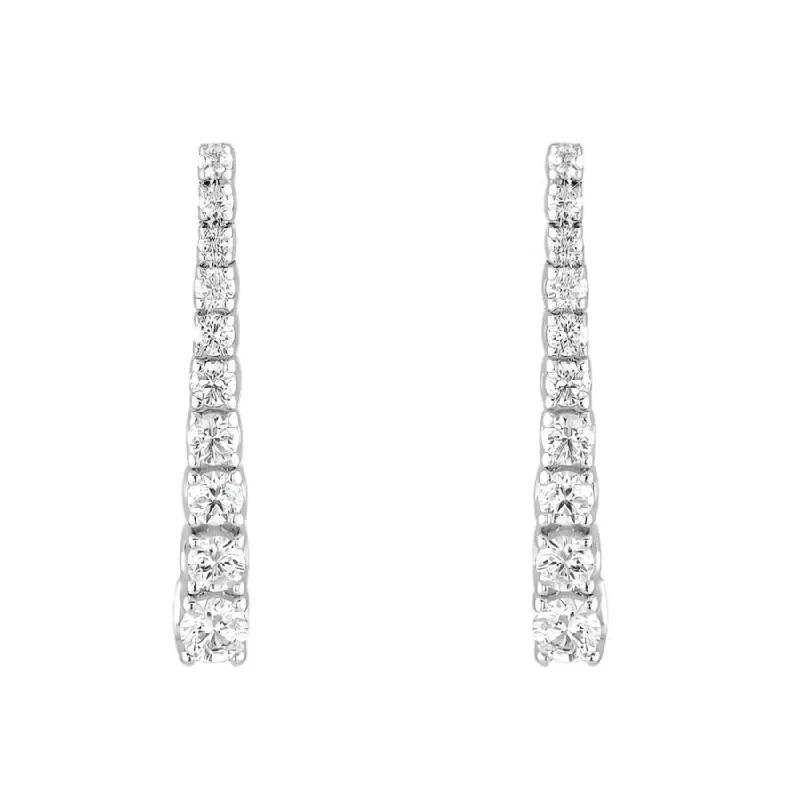 Modern Pearl Earrings-18ct White Gold Graduated Round Brilliant Cut Diamond Drop Earrings