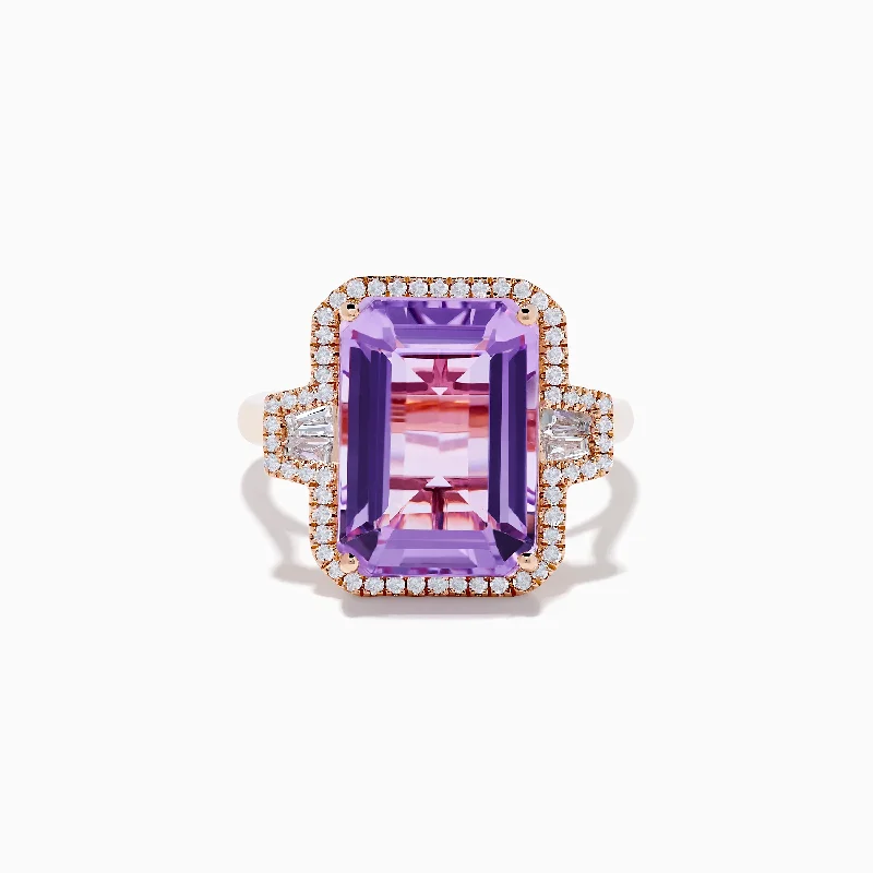 Custom Heart-Shaped Wedding Ring for Her14K Rose Gold Pink Amethyst and Diamond Cocktail Ring