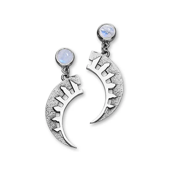 Silver Drop Earrings-Solstice Ring of Brodgar Sterling Silver & Moonstone Earrings, SE420