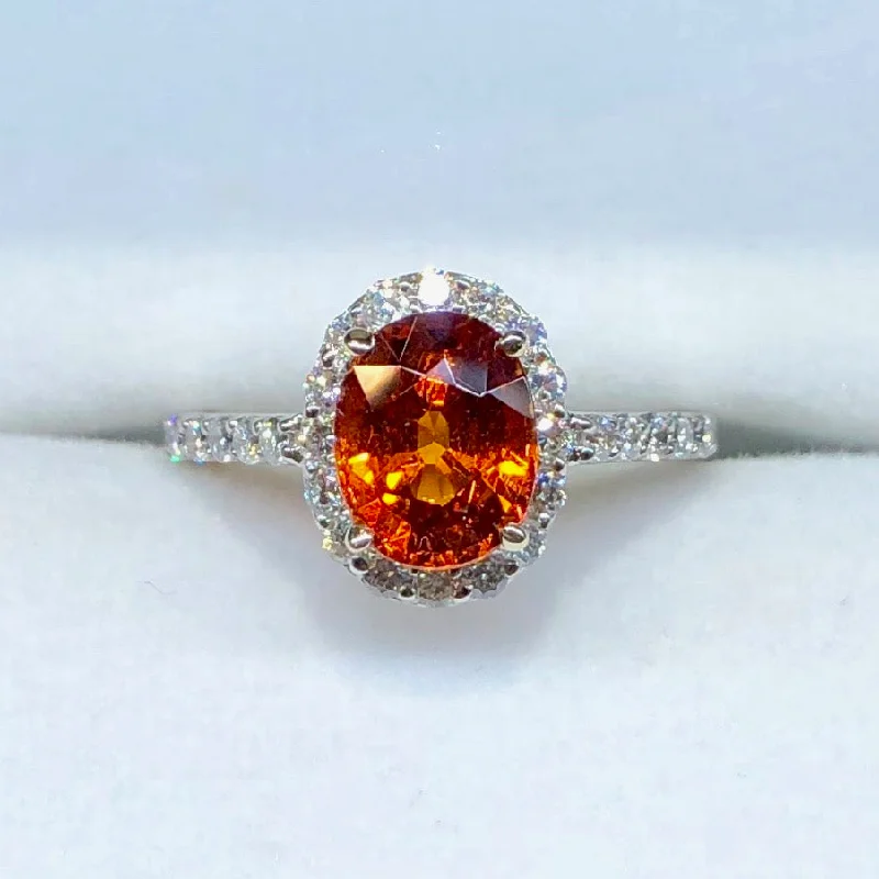 Custom Birthstone Ring for MomsSpessartite Garnet and Diamond Ring