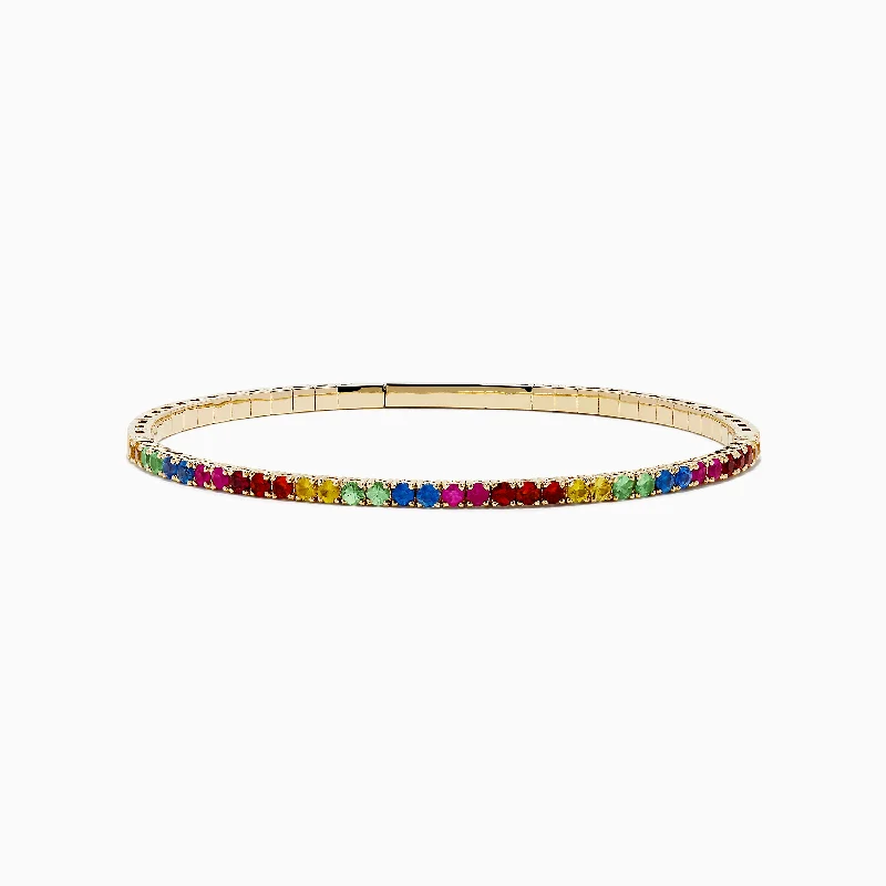 Black Leather Bracelets-Watercolors 14K Yellow Gold Multi Sapphire Bangle