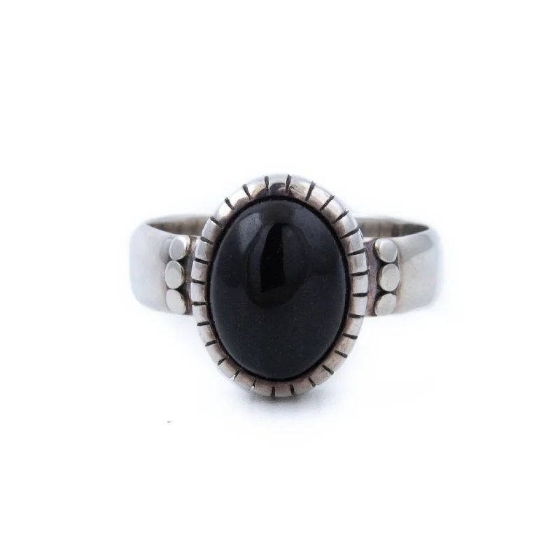 Silver Engagement Ring for WomenContemporary Black Jade Ring