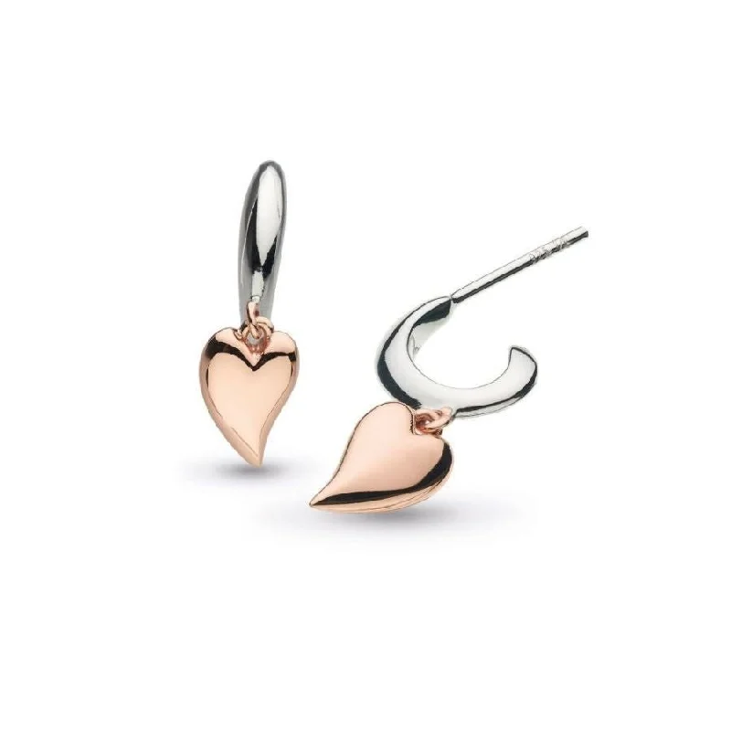 Real Gemstone Earrings-Silver & Rose Gold Plated Desire Kiss Blush Mini Heart Hoop Drop Earrings