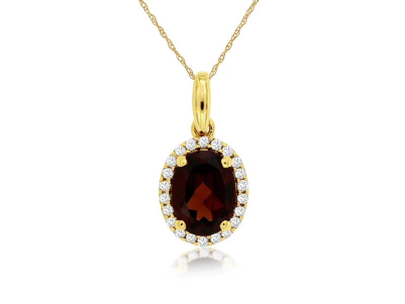 Classic Solitaire Diamond Ring-Turquoise Necklace-14K Yellow Gold Oval Garnet and Diamond Halo Pendant Necklace