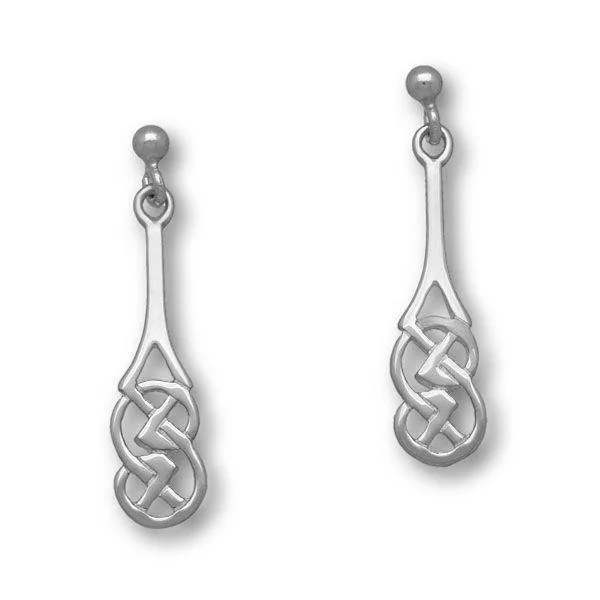 Geometric Drop Hoop Earrings-Celtic Silver Earrings E321