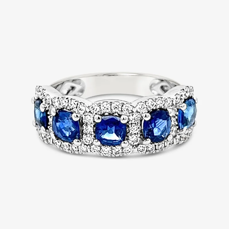 Unique Wedding Ring Set for WomenCushion Cut Blue Sapphire & Diamond Small Ring