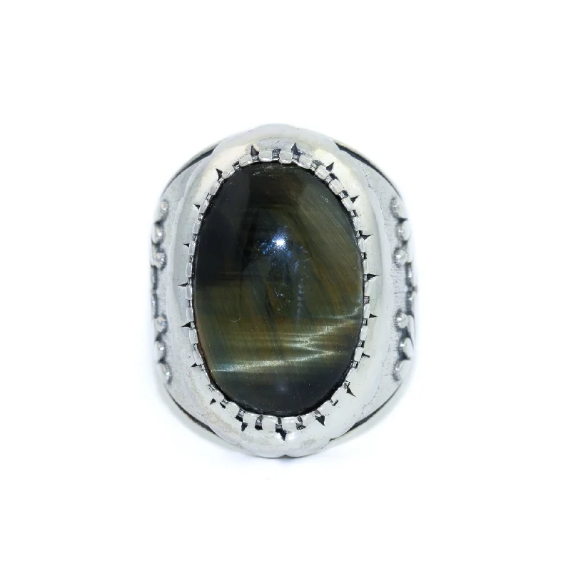 Silver Engagement Ring with Customization"Kiku" Ring x Blue Tiger's Eye