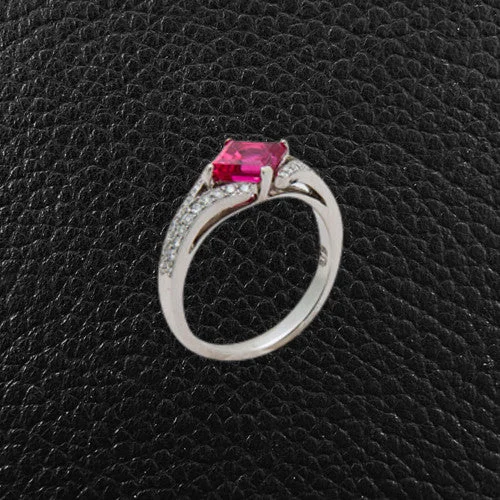 Simple Platinum Wedding BandRed Spinel & Diamond Ring