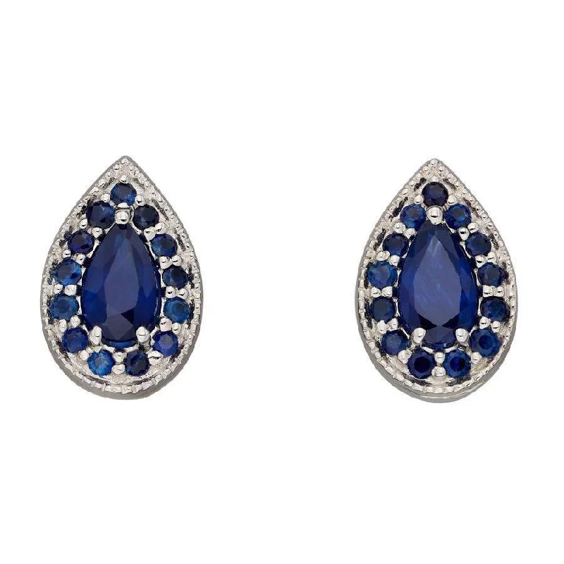 Elegant Pearl Hoop Earrings-9ct White Gold Pear-Shaped Sapphire Cluster Stud Earrings