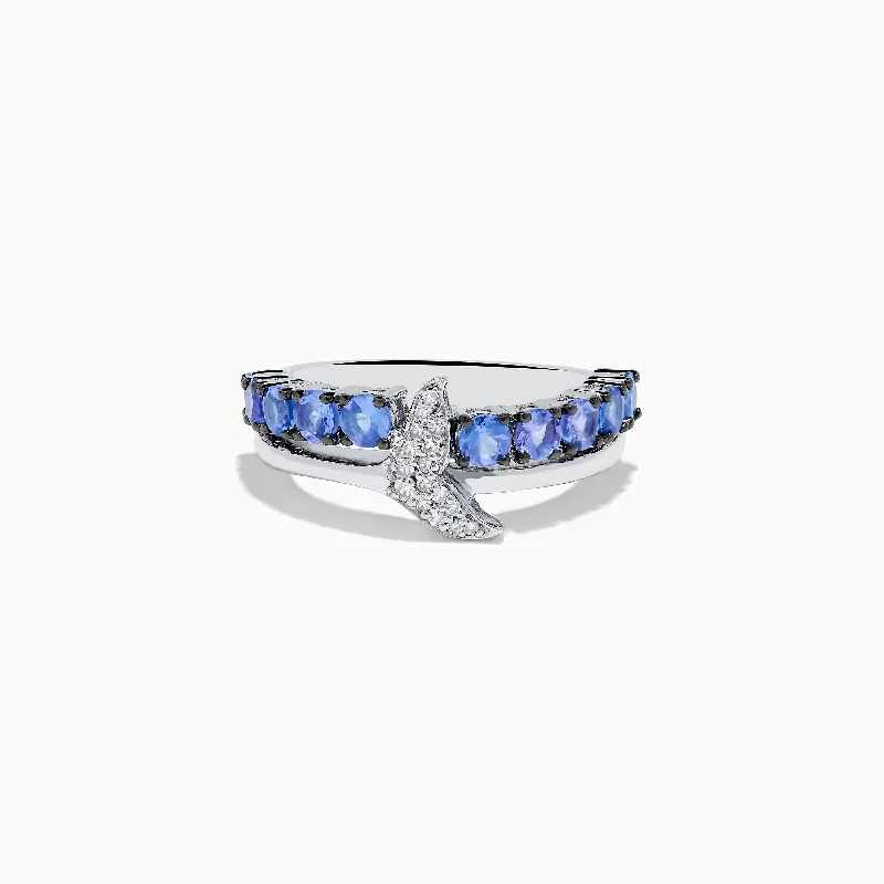 Custom Birthstone Engagement Ring925 Sterling Silver Tanzanite and Diamond Fin Ring