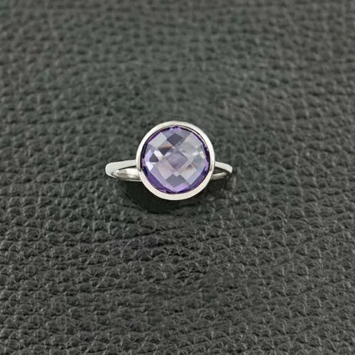 Custom Birthstone Ring for CouplesRound Amethyst Ring